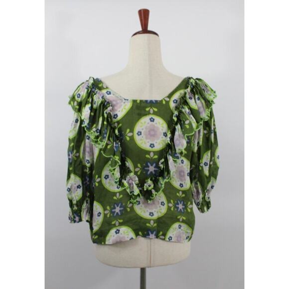 Floral Ruffle Green Blouse - Picture 4 of 14